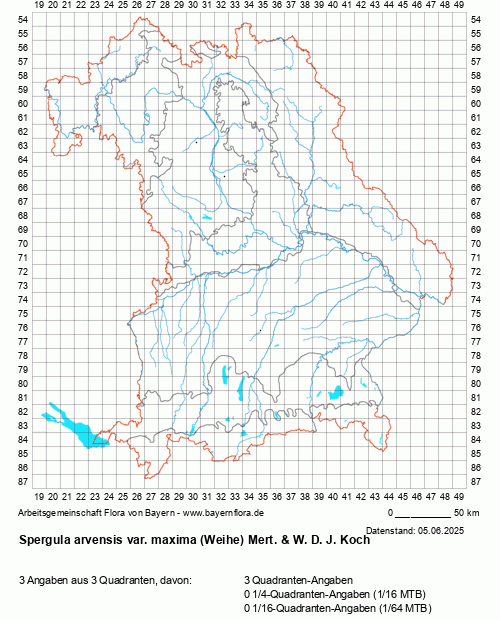 Die Verbreitungskarte zu Spergula arvensis var. maxima (Weihe) Mert. & W. D. J. Koch wird geladen ...