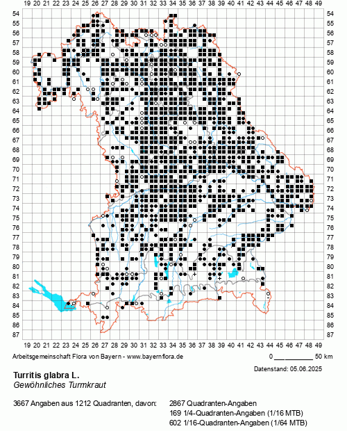 Die Verbreitungskarte zu Turritis glabra L. wird geladen ...