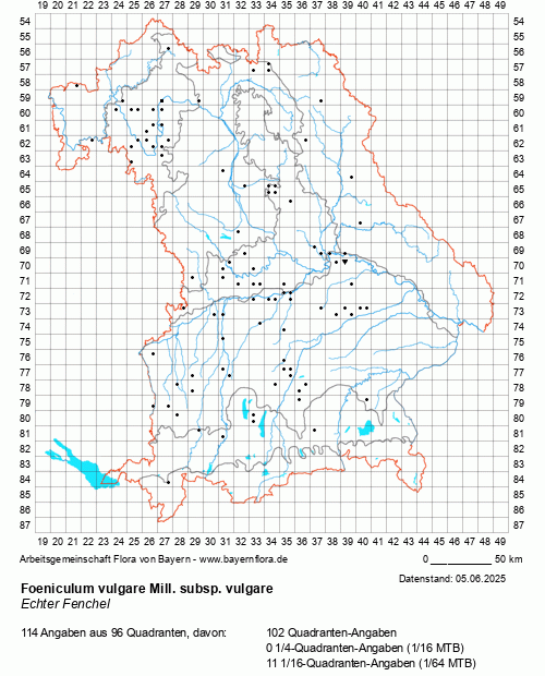 Die Verbreitungskarte zu Foeniculum vulgare Mill. subsp. vulgare wird geladen ...