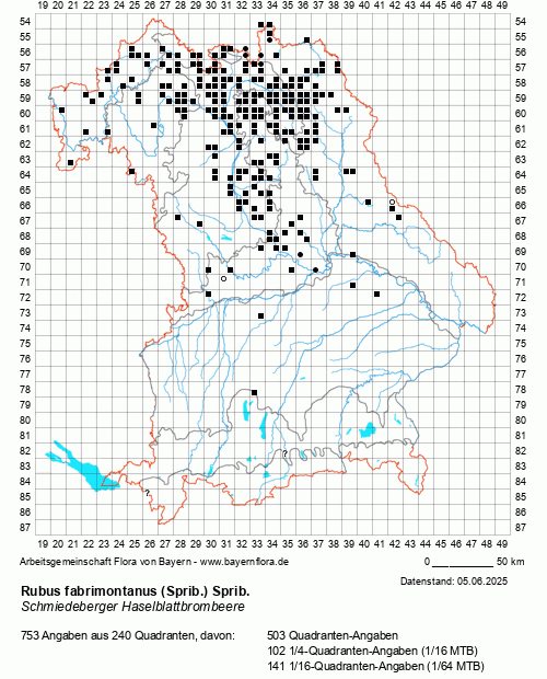 Die Verbreitungskarte zu Rubus fabrimontanus (Sprib.) Sprib. wird geladen ...