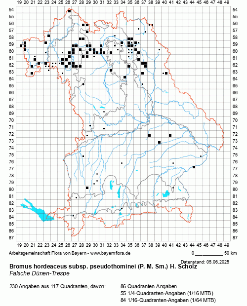Die Verbreitungskarte zu Bromus hordeaceus subsp. pseudothominei (P. M. Sm.) H. Scholz wird geladen ...