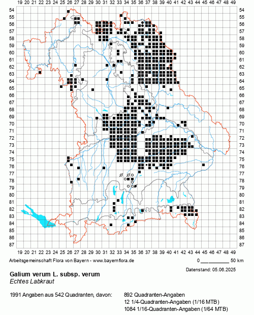 Die Verbreitungskarte zu Galium verum L. subsp. verum wird geladen ...