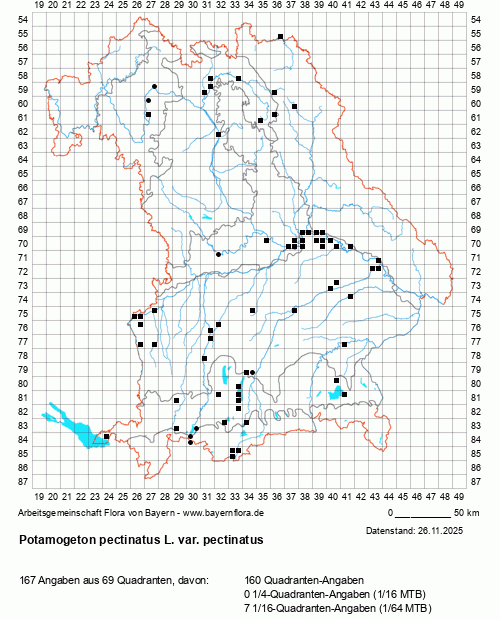 Die Verbreitungskarte zu Potamogeton pectinatus L. var. pectinatus wird geladen ...