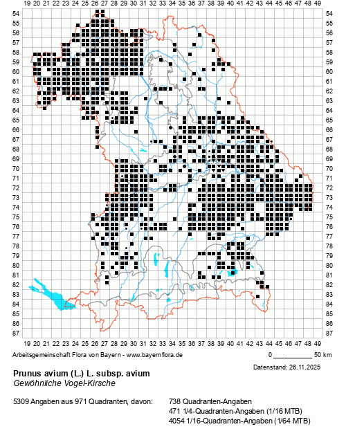 Die Verbreitungskarte zu Prunus avium (L.) L. subsp. avium wird geladen ...