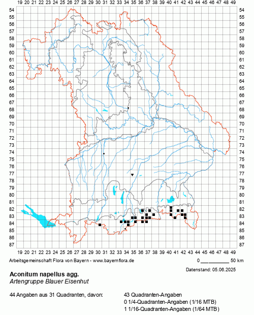 Die Verbreitungskarte zu Aconitum napellus agg. wird geladen ...