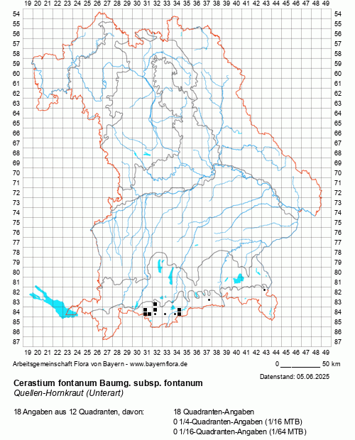 Die Verbreitungskarte zu Cerastium fontanum Baumg. subsp. fontanum wird geladen ...