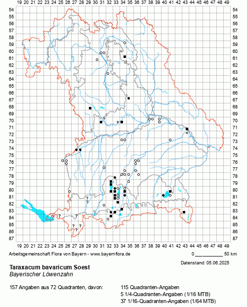 Die Verbreitungskarte zu Taraxacum bavaricum Soest wird geladen ...