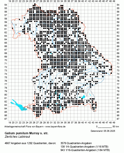 Die Verbreitungskarte zu Galium pumilum Murray s. str. wird geladen ...