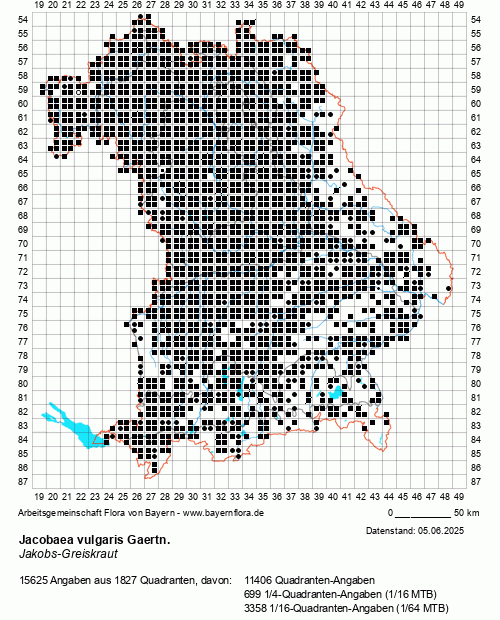 Die Verbreitungskarte zu Jacobaea vulgaris Gaertn. wird geladen ...