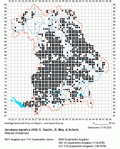 Die Verbreitungskarte zu Jacobaea aquatica (Hill) G. Gaertn., B. Mey. & Scherb. wird geladen ...