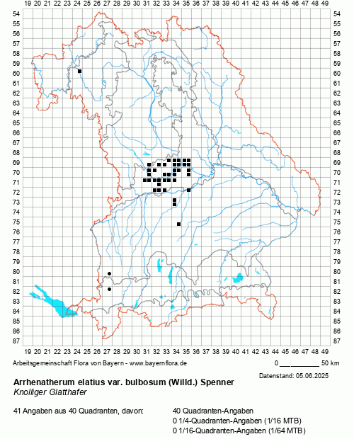 Die Verbreitungskarte zu Arrhenatherum elatius var. bulbosum (Willd.) Spenner wird geladen ...