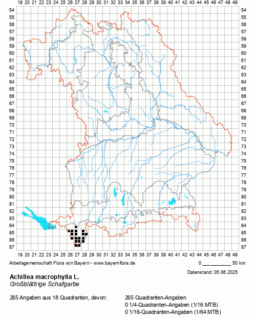 Die Verbreitungskarte zu Achillea macrophylla L. wird geladen ...