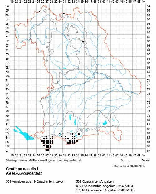 Die Verbreitungskarte zu Gentiana acaulis L. wird geladen ...
