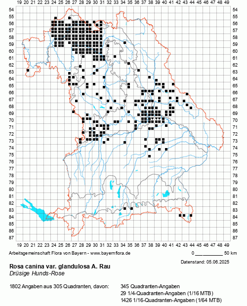 Die Verbreitungskarte zu Rosa canina var. glandulosa A. Rau wird geladen ...