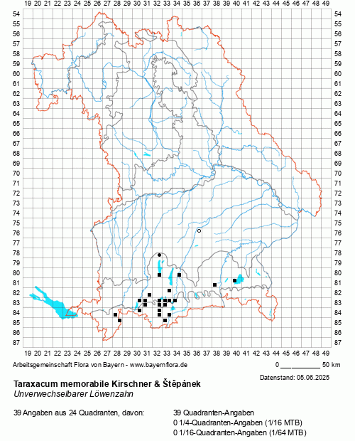 Die Verbreitungskarte zu Taraxacum memorabile Kirschner & Štěpánek wird geladen ...