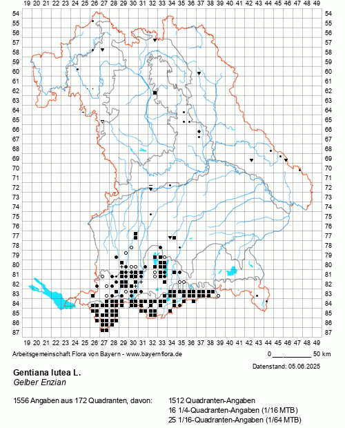 Die Verbreitungskarte zu Gentiana lutea L. wird geladen ...