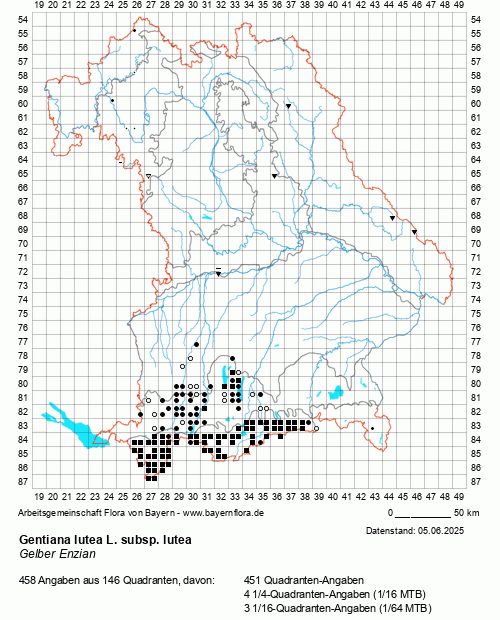 Die Verbreitungskarte zu Gentiana lutea L. subsp. lutea wird geladen ...