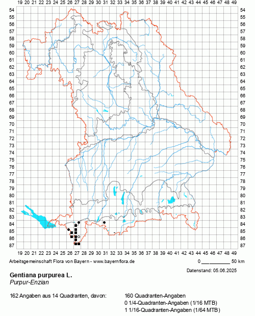 Die Verbreitungskarte zu Gentiana purpurea L. wird geladen ...