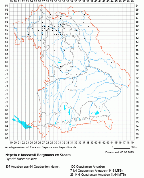 Die Verbreitungskarte zu Nepeta x faassenii Bergmans ex Stearn wird geladen ...