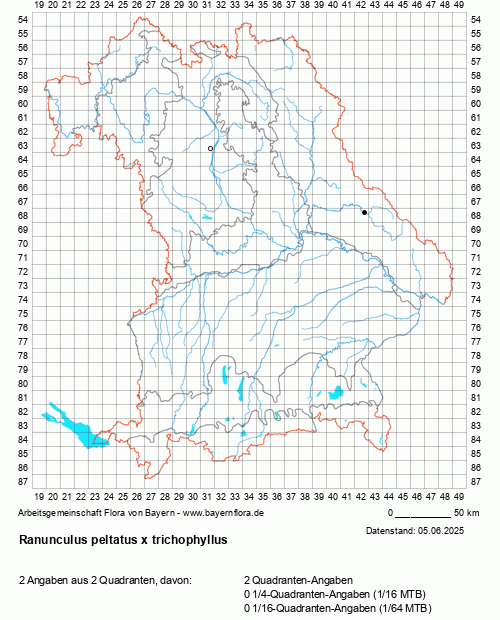 Die Verbreitungskarte zu Ranunculus peltatus x trichophyllus wird geladen ...