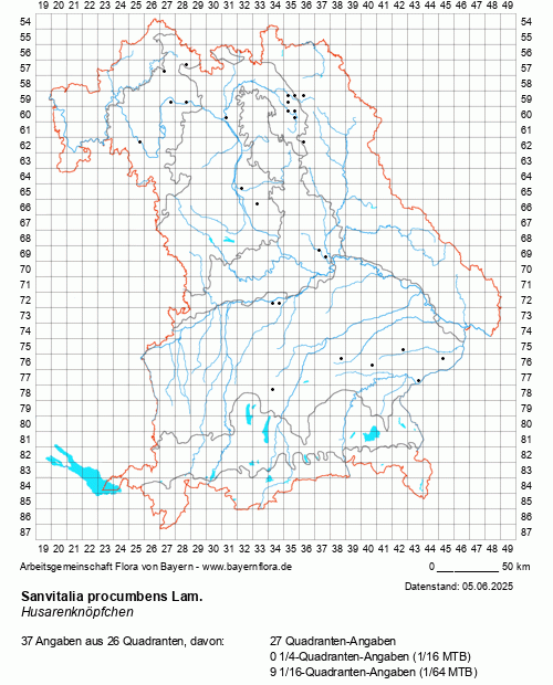 Die Verbreitungskarte zu Sanvitalia procumbens Lam. wird geladen ...