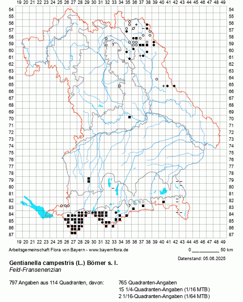 Die Verbreitungskarte zu Gentianella campestris (L.) Börner s. l. wird geladen ...