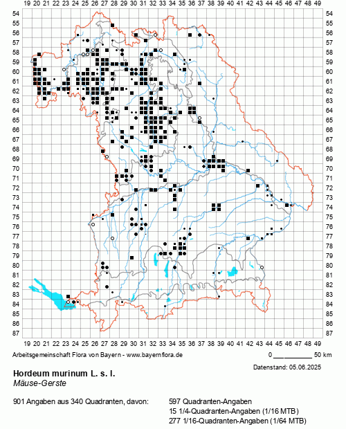 Die Verbreitungskarte zu Hordeum murinum L. s. l. wird geladen ...