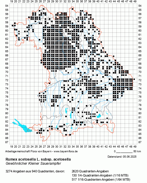 Die Verbreitungskarte zu Rumex acetosella L. subsp. acetosella wird geladen ...