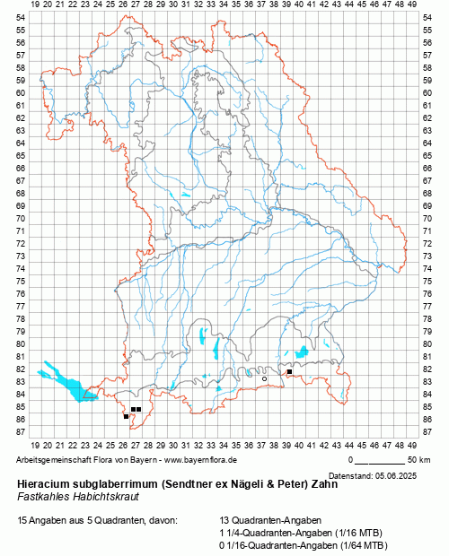 Die Verbreitungskarte zu Hieracium subglaberrimum (Sendtner ex Nägeli & Peter) Zahn wird geladen ...