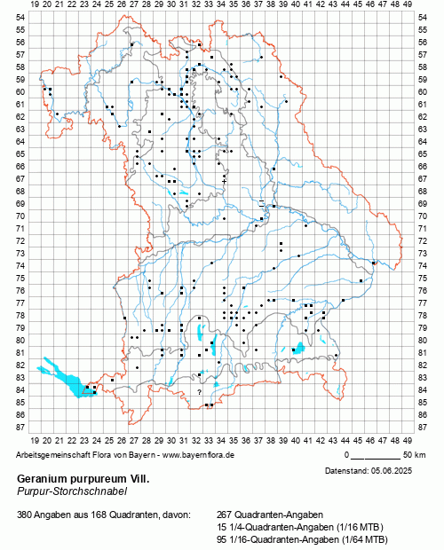 Die Verbreitungskarte zu Geranium purpureum Vill. wird geladen ...