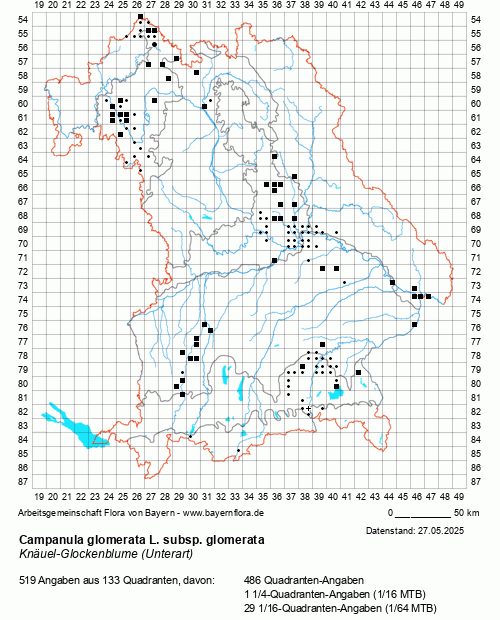 Die Verbreitungskarte zu Campanula glomerata L. subsp. glomerata wird geladen ...