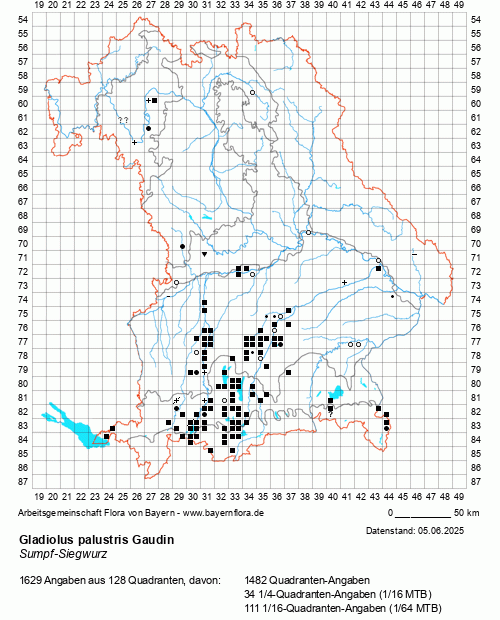 Die Verbreitungskarte zu Gladiolus palustris Gaudin wird geladen ...