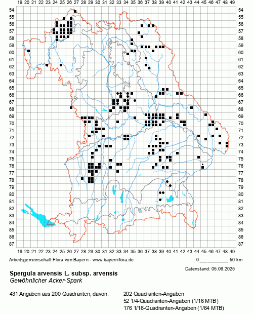 Die Verbreitungskarte zu Spergula arvensis L. subsp. arvensis wird geladen ...