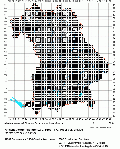 Die Verbreitungskarte zu Arrhenatherum elatius (L.) J. Presl & C. Presl var. elatius wird geladen ...