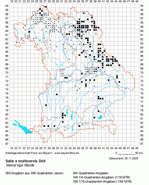 Die Verbreitungskarte zu Salix x multinervis Döll wird geladen ...