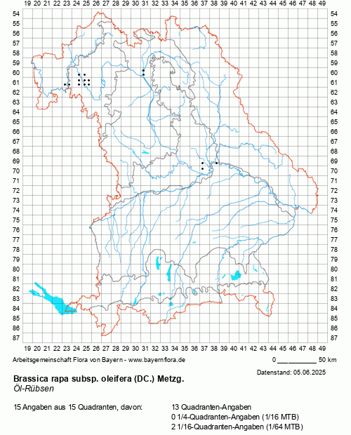 Die Verbreitungskarte zu Brassica rapa subsp. oleifera (DC.) Metzg. wird geladen ...
