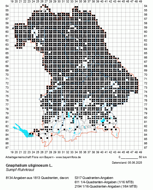 Die Verbreitungskarte zu Gnaphalium uliginosum L. wird geladen ...