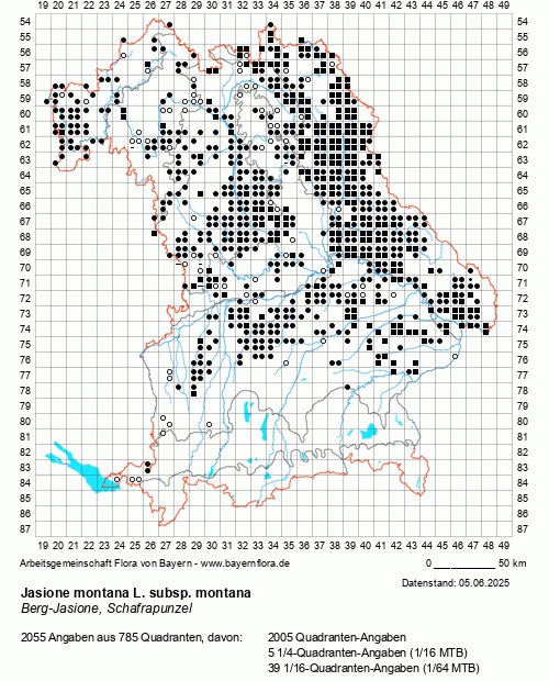 Die Verbreitungskarte zu Jasione montana L. subsp. montana wird geladen ...