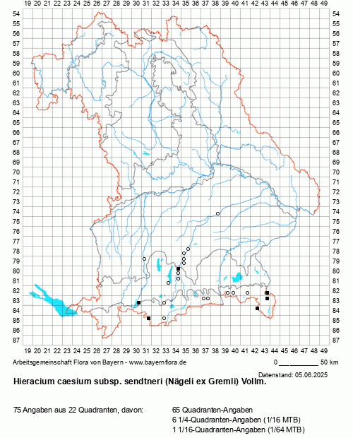 Die Verbreitungskarte zu Hieracium caesium subsp. sendtneri (Nägeli ex Gremli) Vollm. wird geladen ...