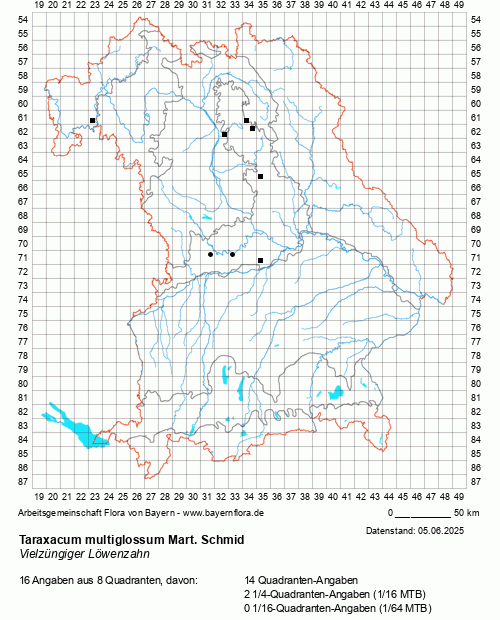 Die Verbreitungskarte zu Taraxacum multiglossum Mart. Schmid wird geladen ...