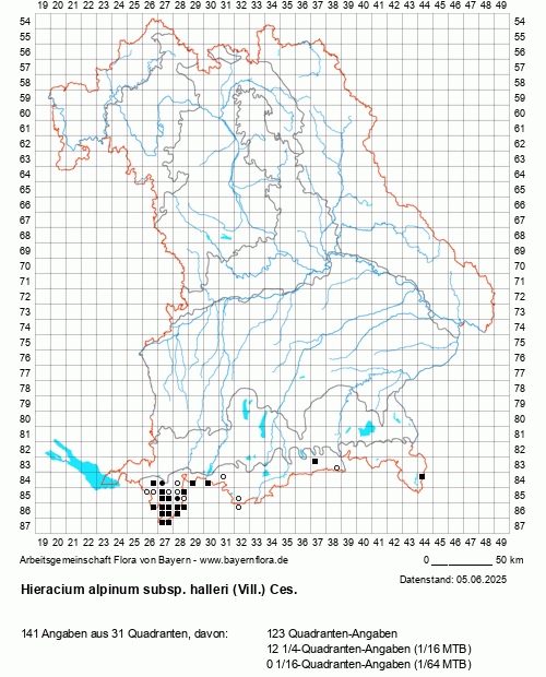 Die Verbreitungskarte zu Hieracium alpinum subsp. halleri (Vill.) Ces. wird geladen ...