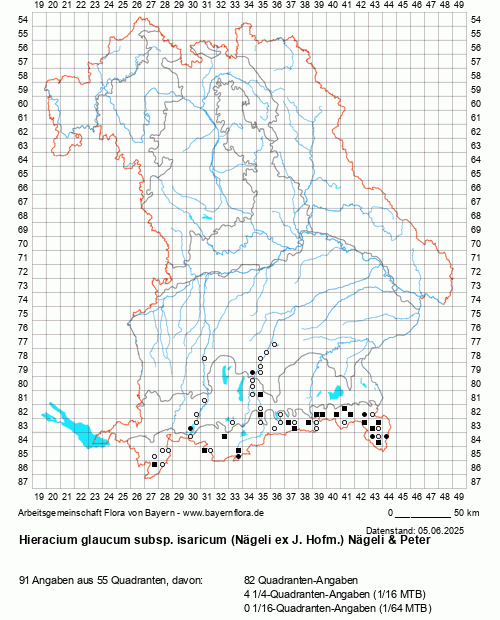 Die Verbreitungskarte zu Hieracium glaucum subsp. isaricum (Nägeli ex J. Hofm.) Nägeli & Peter wird geladen ...