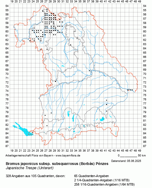 Die Verbreitungskarte zu Bromus japonicus subsp. subsquarrosus (Borbás) Pénzes wird geladen ...