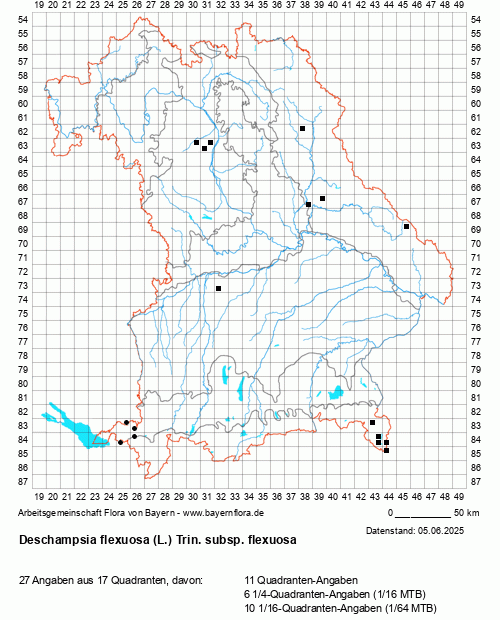 Die Verbreitungskarte zu Deschampsia flexuosa (L.) Trin. subsp. flexuosa wird geladen ...