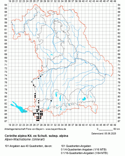 Die Verbreitungskarte zu Cerinthe alpina Kit. ex Schult. subsp. alpina wird geladen ...
