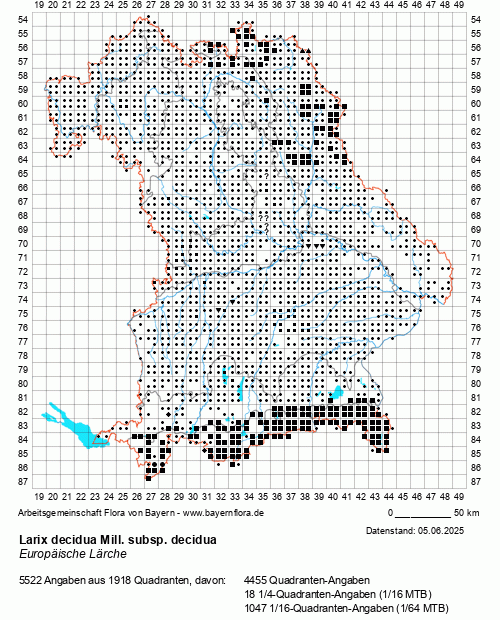 Die Verbreitungskarte zu Larix decidua Mill. subsp. decidua wird geladen ...