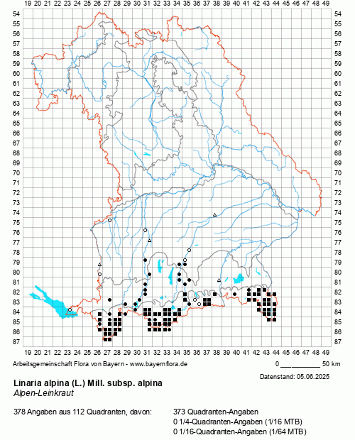 Die Verbreitungskarte zu Linaria alpina (L.) Mill. subsp. alpina wird geladen ...
