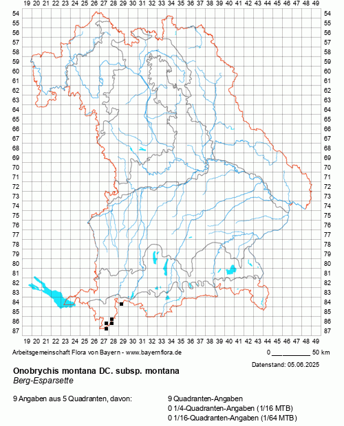 Die Verbreitungskarte zu Onobrychis montana DC. subsp. montana wird geladen ...