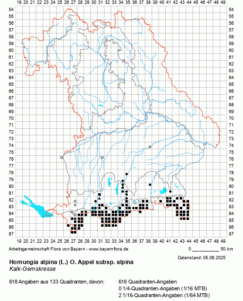 Die Verbreitungskarte zu Hornungia alpina (L.) O. Appel subsp. alpina wird geladen ...