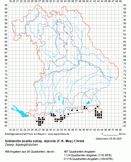 Die Verbreitungskarte zu Soldanella pusilla subsp. alpicola (F. K. Mey.) Chrtek wird geladen ...